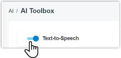 The AI Toolbox panel with the Text-to-Speech option switched on