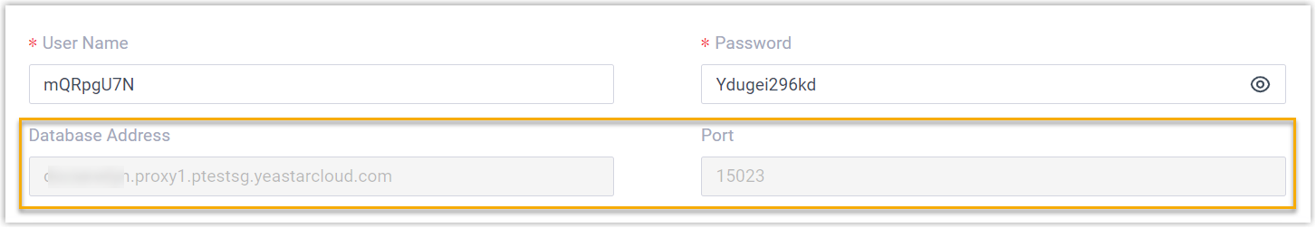 Cloud Voice, database access enabled, showing the read-only database address and port