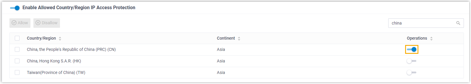 Confirmation that access from your own country or region is now allowed
