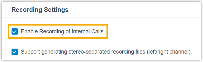 Recording settings with internal-call recording enabled