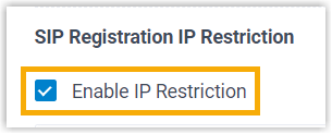 Enabling the SIP registration IP restriction option on an extension's Security tab