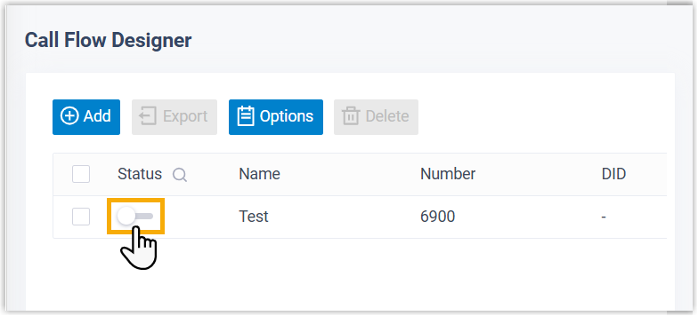 Enable switch next to a call flow in the list