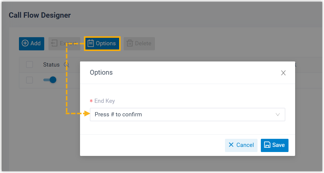 End key option in the Call Flow Designer settings