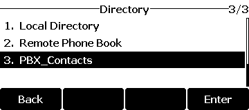 LDAP phonebook opened from the phone's Directory menu