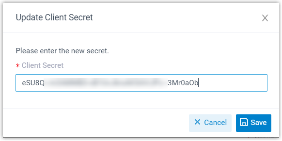 Dialog for entering the replacement client secret