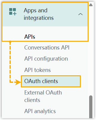 Admin Center navigation path to OAuth clients