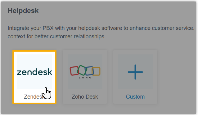 Helpdesk integrations list with the Zendesk option