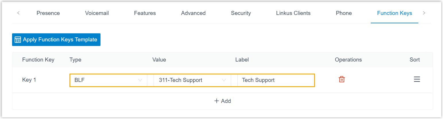 Cloud Voice, a BLF key set to monitor an extension group
