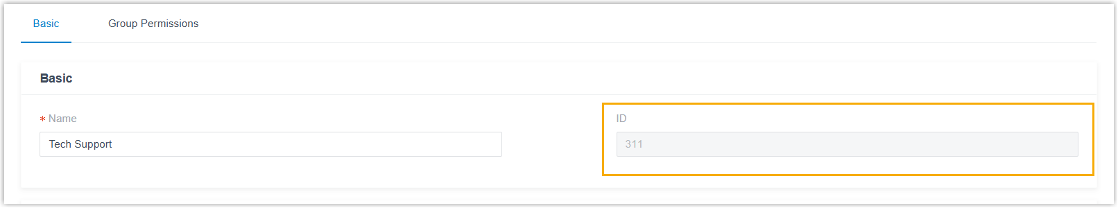 Extension group editing page displaying the group ID