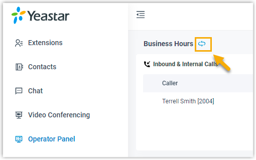 Cloud Voice, Operator Panel showing a manager with the time-condition override control available