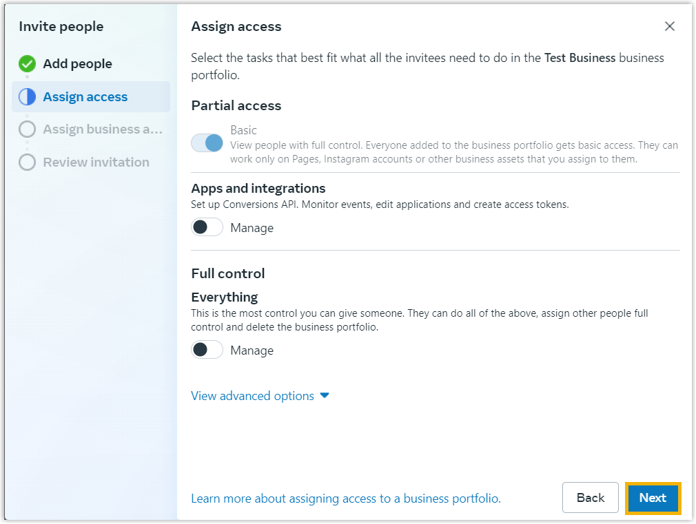 Access assignment step of the invitation flow