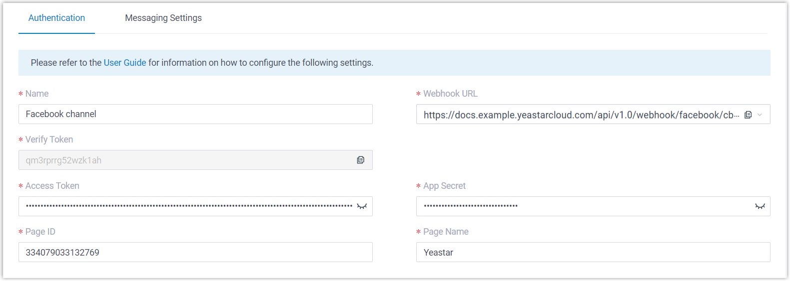 Cloud Voice, Facebook channel authentication tab