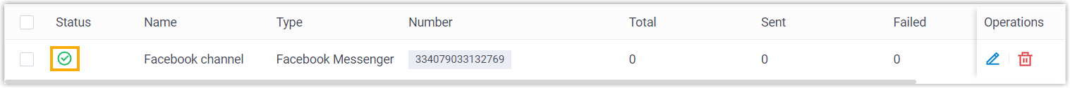 Facebook channel listed with a connected status