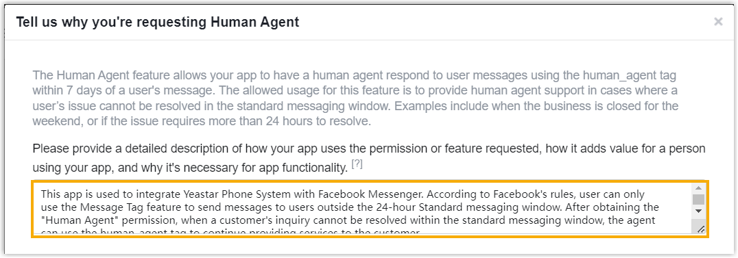Cloud Voice, the Human Agent description filled in