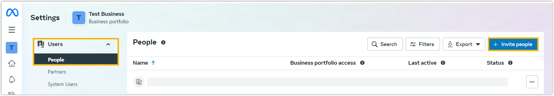 The People page under Users with the Invite people button highlighted