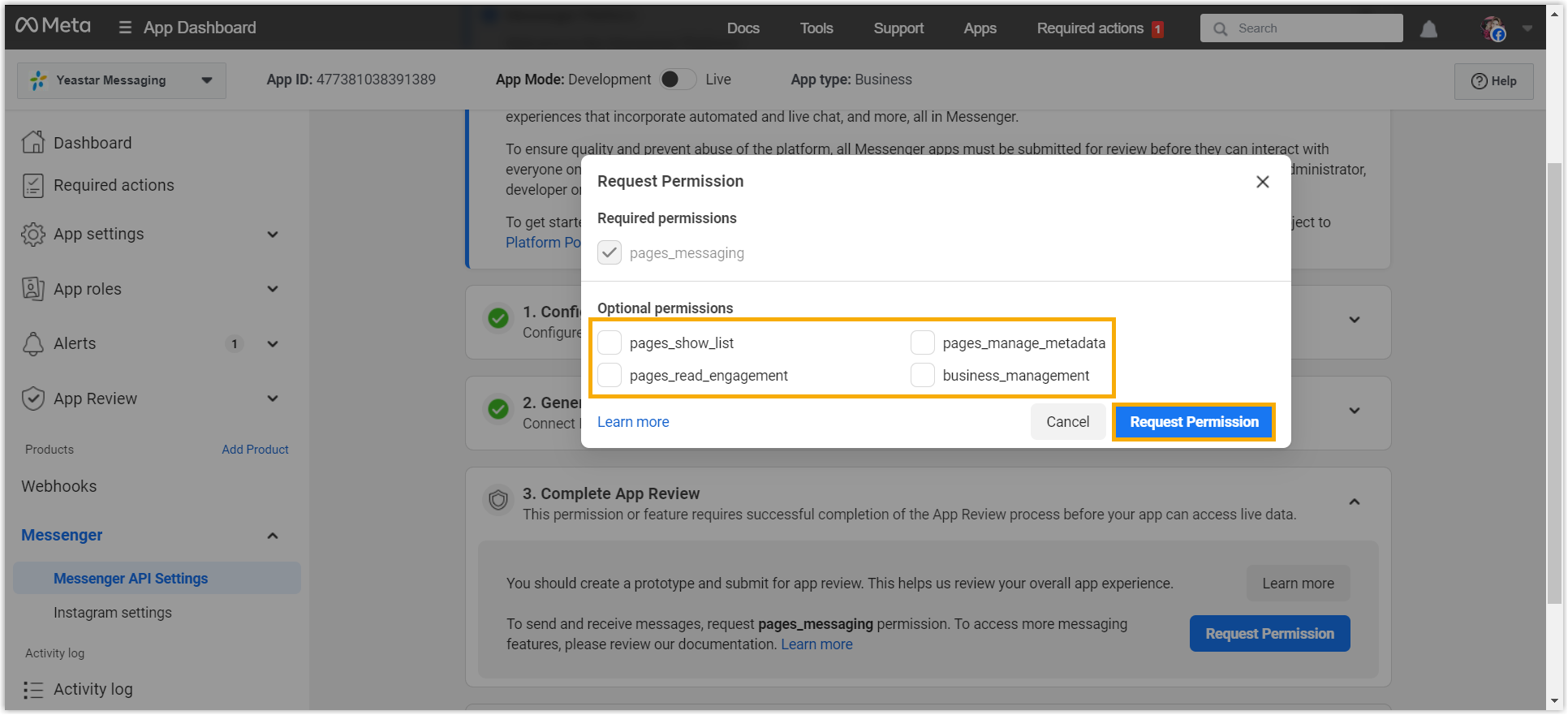 The permission list with unnecessary permissions unchecked