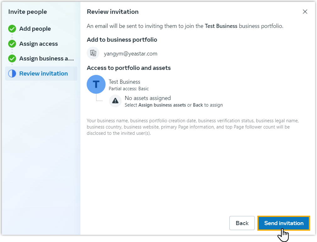 Cloud Voice, the review screen with the Send invitation button