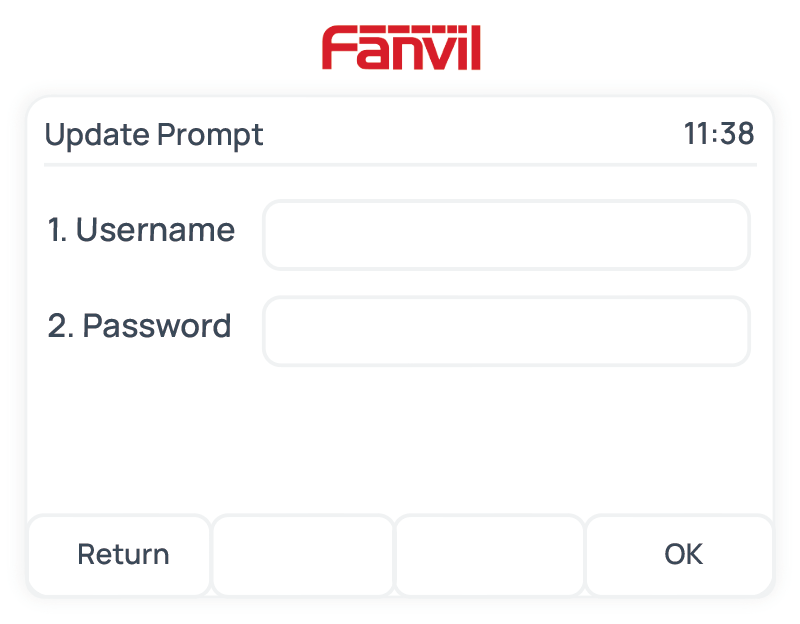 Entering provisioning credentials on the Fanvil phone