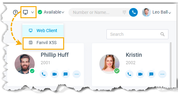 Selecting a connected Fanvil phone to activate CTI mode