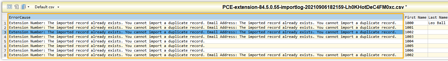 Import results file with an ErrorCause column describing why individual rows failed