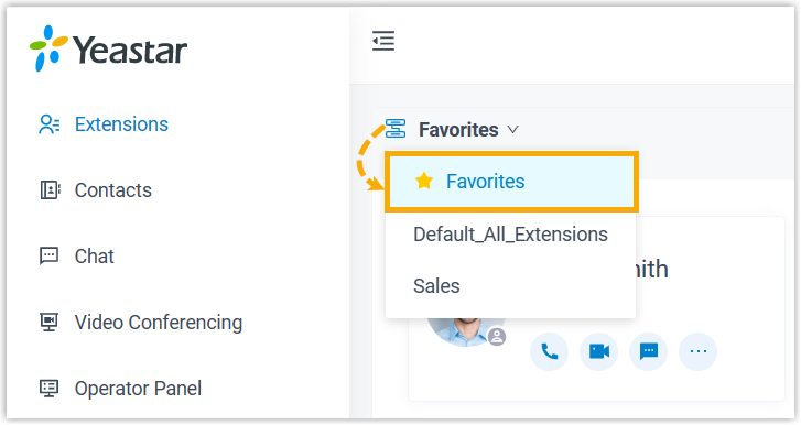Cloud Voice, Favorites list showing pinned extensions in the web client