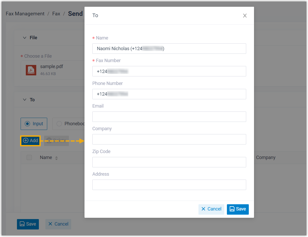 Adding a single recipient with the Input method