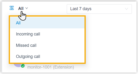 Choosing a communication type to narrow the call log list