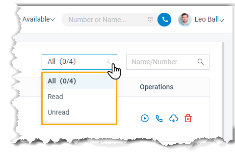Filtering voicemail messages by status