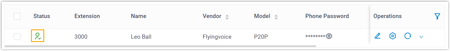 Provisioned Flyingvoice phone showing a registered extension in the phone list