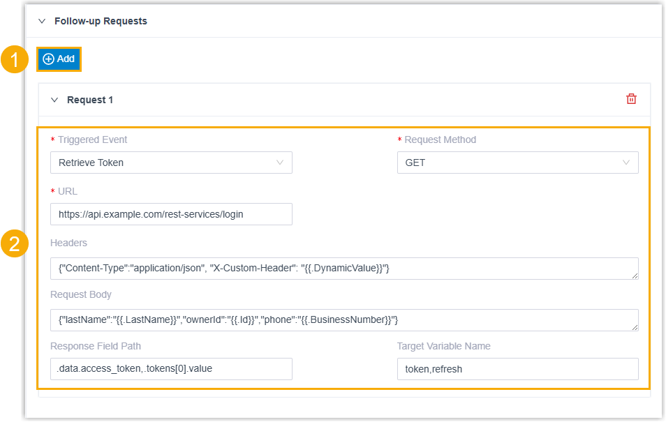 Configuring a follow-up request