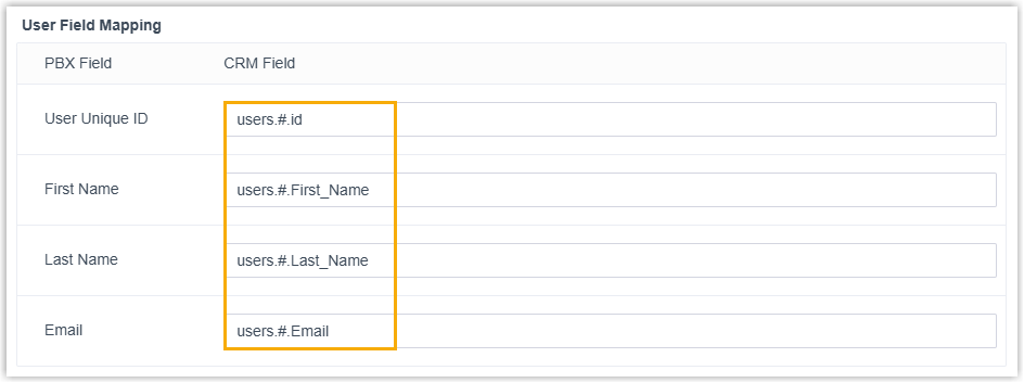Mapping CRM response fields to Cloud Voice user fields