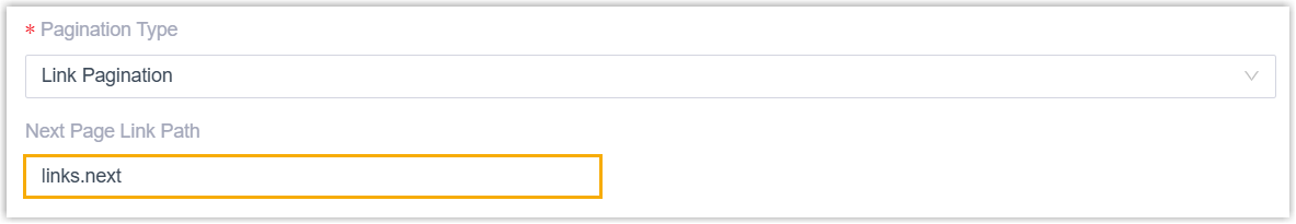 The Next Page Link Path field for link-based pagination