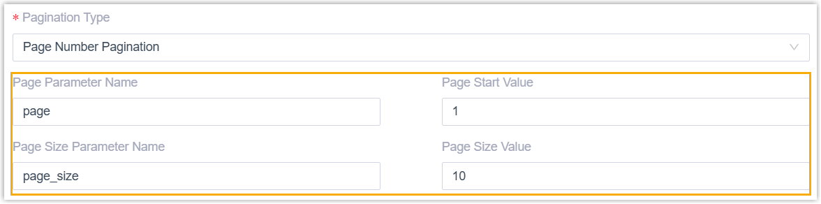 Page number pagination parameters