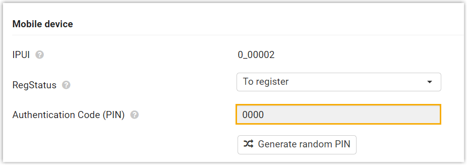 Setting the authentication PIN code for the handset