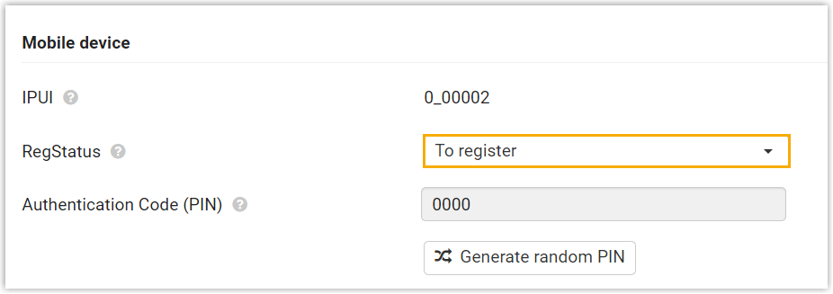 Setting a handset's registration status to To register