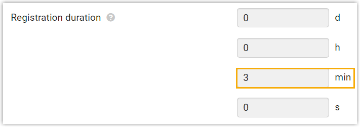 Registration duration set to three minutes