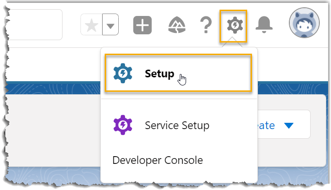 The Salesforce settings menu with the Setup option