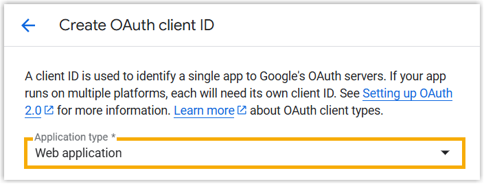 The Application type drop-down set to Web application