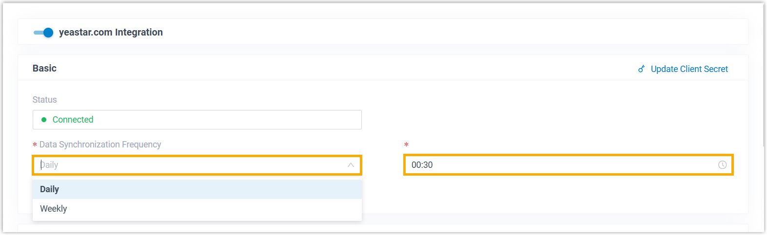 Cloud Voice, frequency and time-of-day settings for the automatic user sync