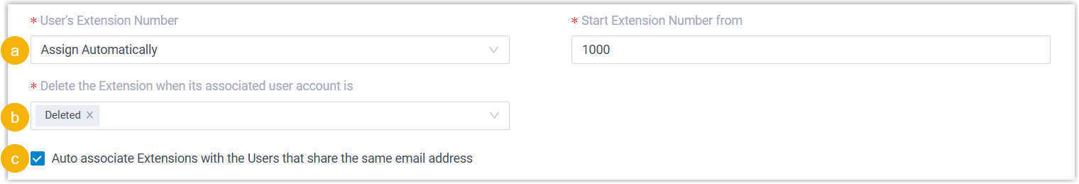 The extension assignment options for automatically created extensions