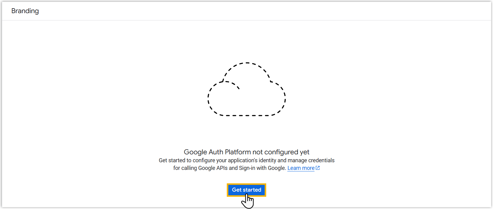 The Branding page with the Get Started button