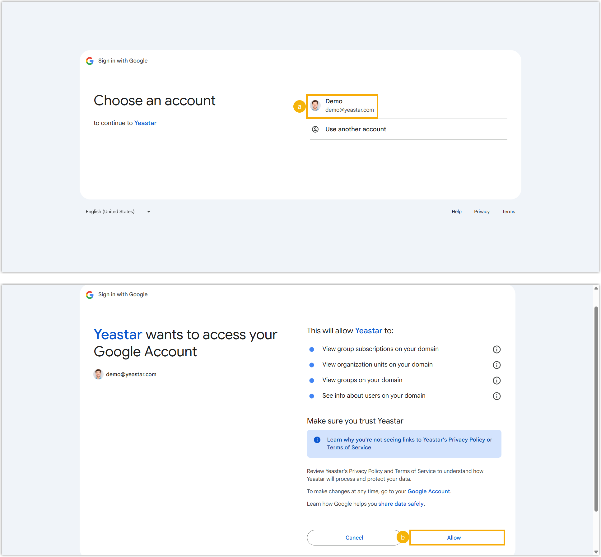 Cloud Voice, the Google authorization prompt for the web application