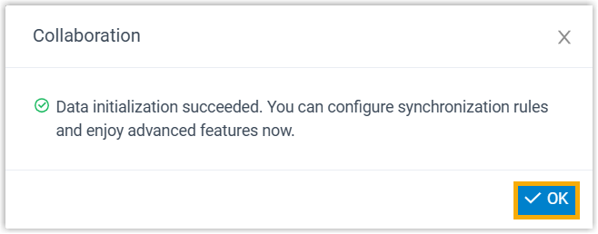 The confirmation dialog reporting a successful integration