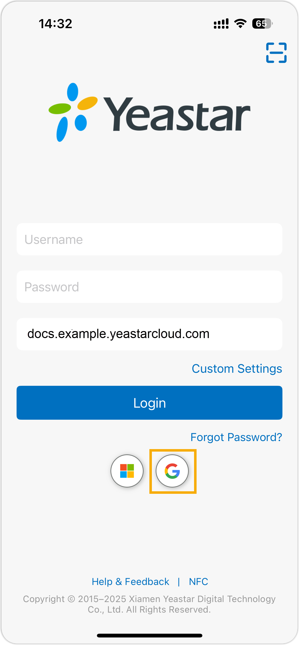 Cloud Voice, the Google sign-in button on the mobile login screen
