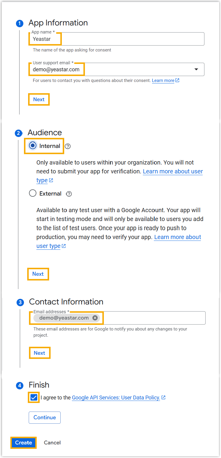 Cloud Voice, the OAuth consent screen configuration wizard