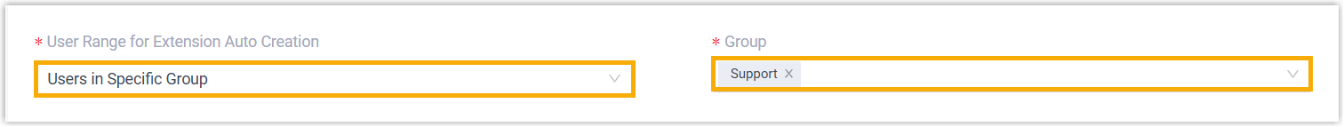 The User Range set to a specific group with groups selected