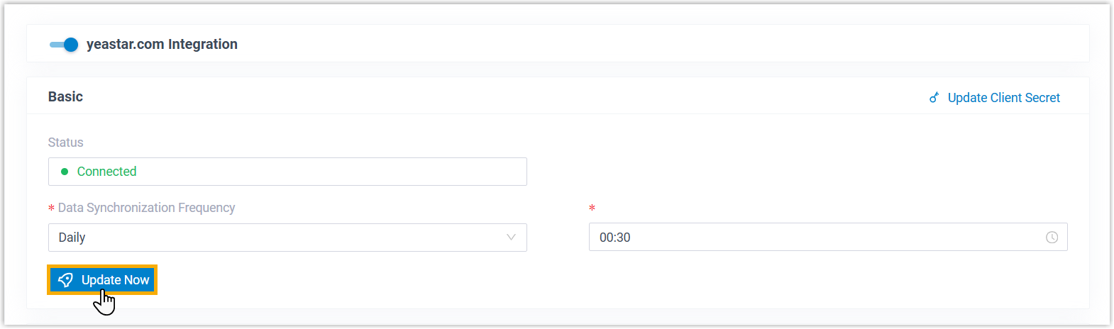 Cloud Voice, the Basic section of the Google Workspace integration with the Update Now control