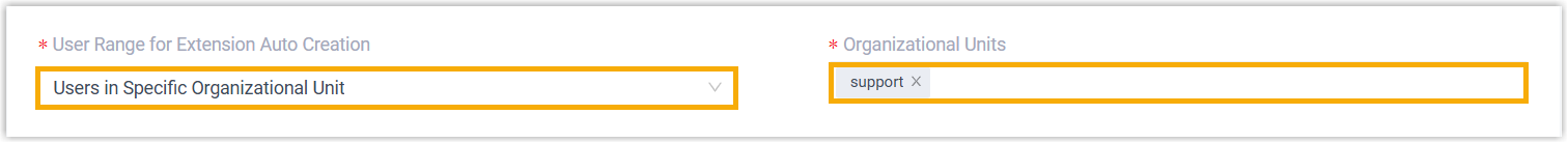 The User Range set to a specific organizational unit with units selected