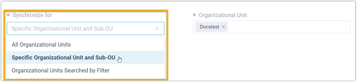 Synchronize for drop-down listing the scope options