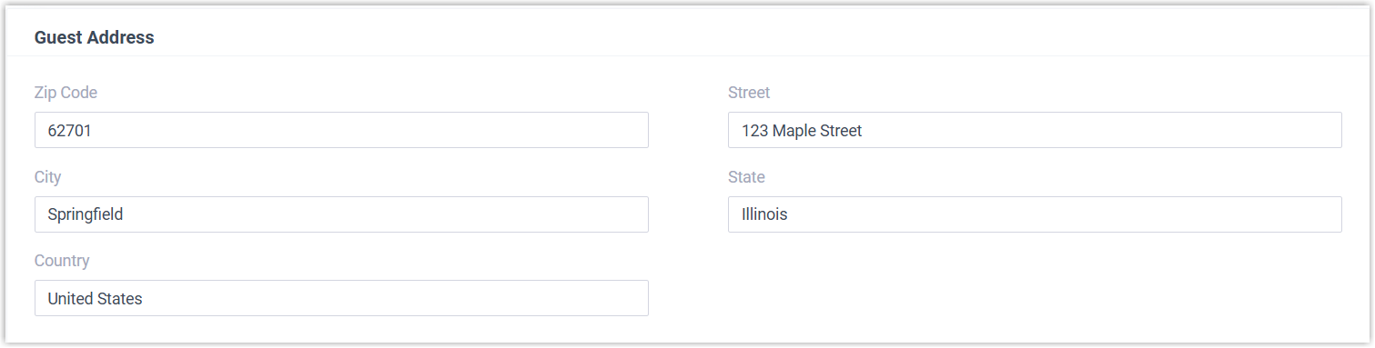 Address fields for recording where the guest is from